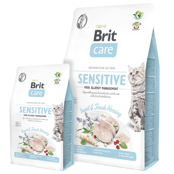 BRIT CARE CAT SENSITIVE INSECT sausā barība kaķiem Siļķe, kukaiņi 2kg